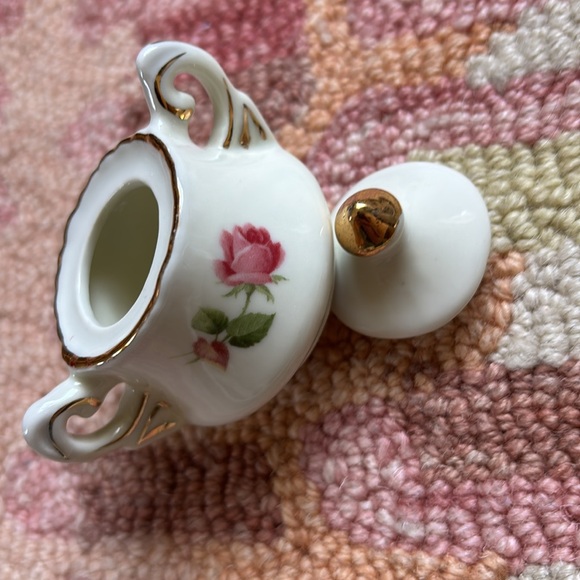 8-Pc Vintage Miniature Tea Set- platter, 2 tea cups, 2 saucers, sugar, creamer - Picture 8 of 16